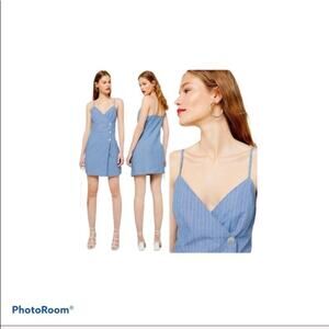 TOPSHOP Blue Striped Chambray Wrap Dress Size 10